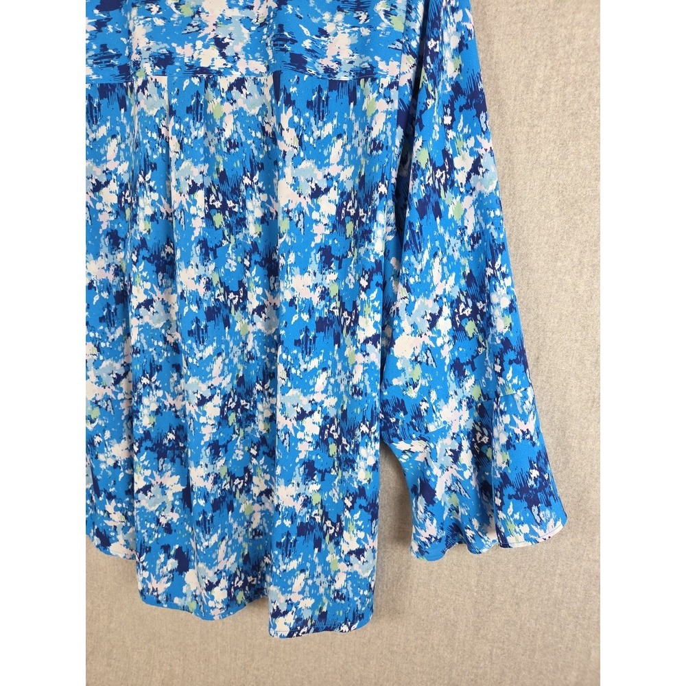 Style & Co Blouse‎ 2X Pleated V Neck Ruffle Sleeve Tunic Floral Blue Boho Flowy - Picture 8 of 11
